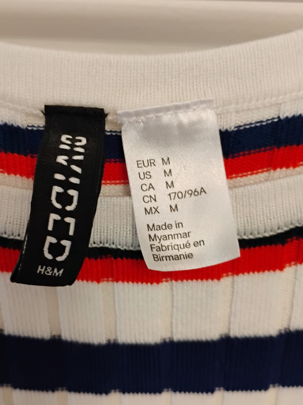 H&M Striped Ribbed Tank in White, Navy & Red - Picture 2 of 3